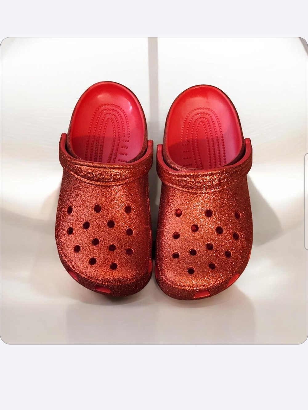 CROCS Women's Glitter Slip-On Clogs — Shiny Red■ Firm / Like New Condition